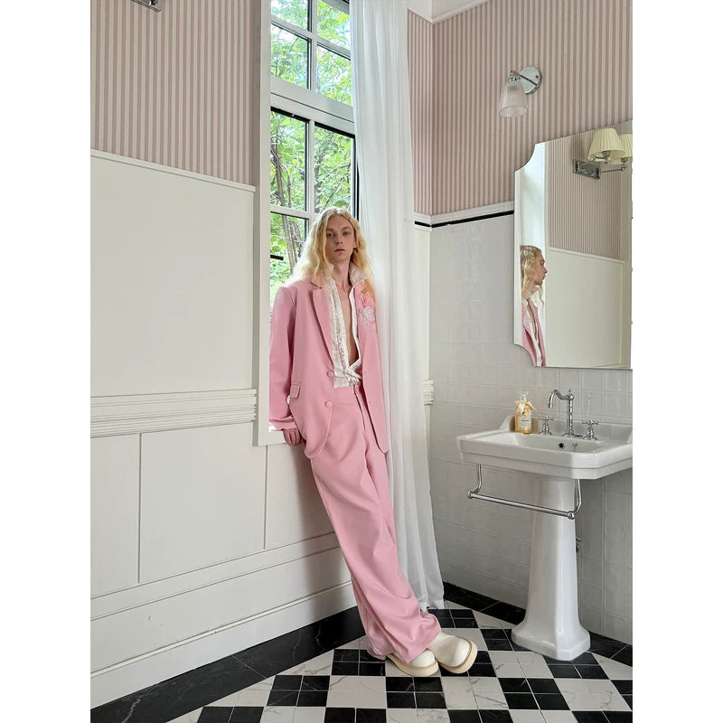 Embroidered Back Suit Jacket and Pants Set 3