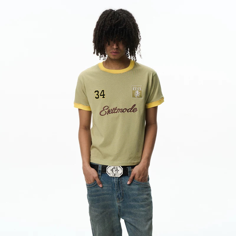 6252099366588,6252099366589,6252099366590,6252099366591, Embroidered Badge Short-Sleeve Crew Neck T-Shirt