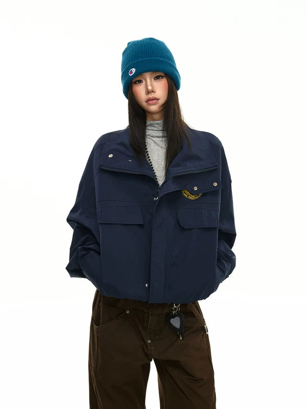 Embroidered Badge Stand Collar Bomber Jacket 2