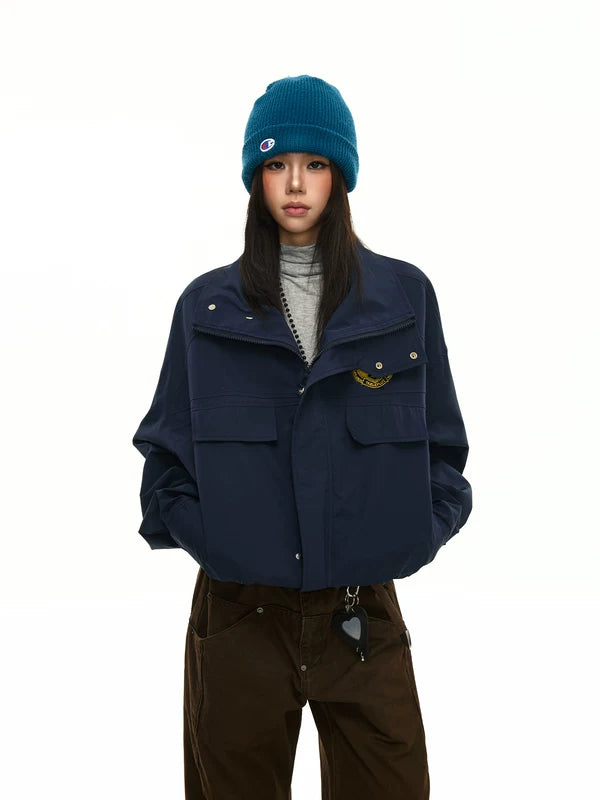 Embroidered Badge Stand Collar Bomber Jacket 4