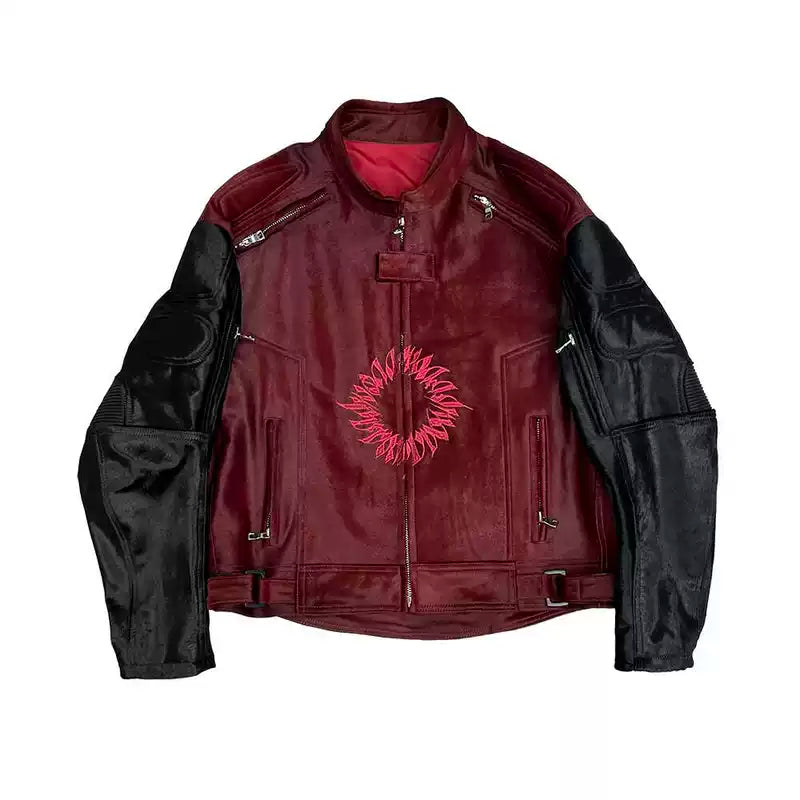 Embroidered Biker Racing Motorcycle Leather Jacket 1