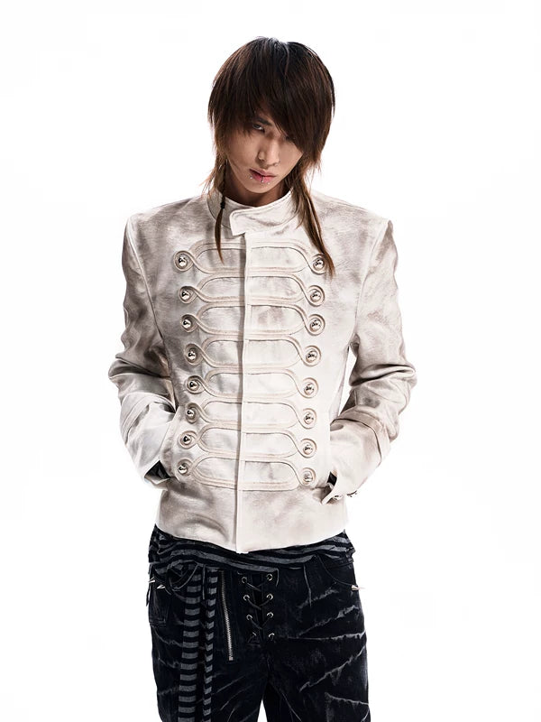 Embroidered Buttoned Napoleon Stand Collar Jacket 1