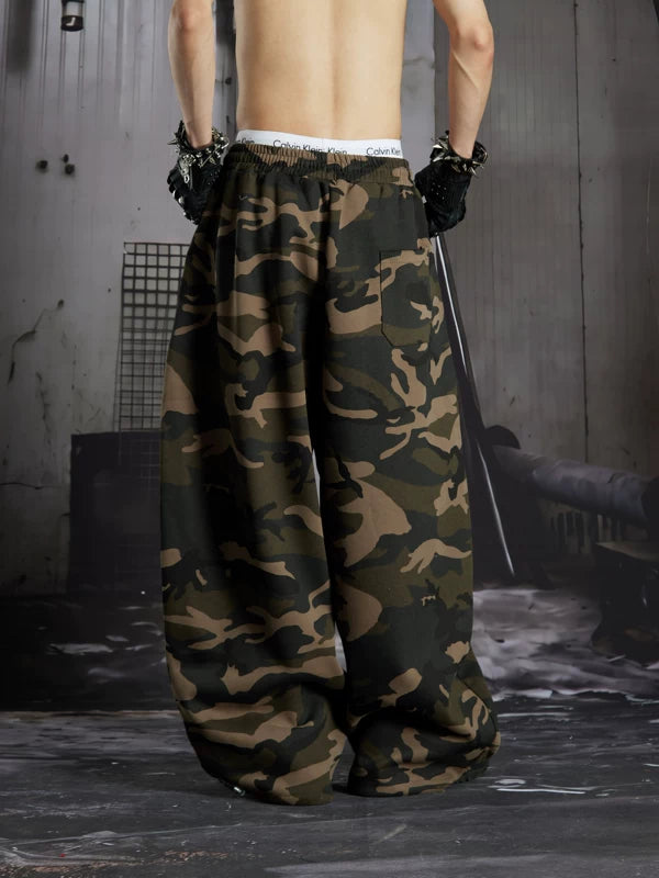 Embroidered Camouflage Elastic Waist Sweatpants 3