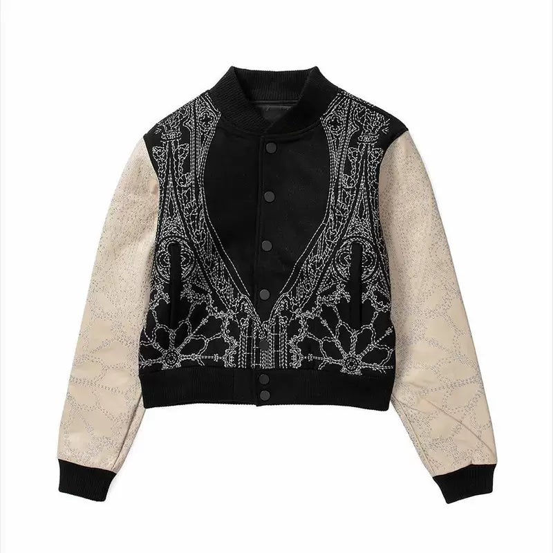 Embroidered Cashmere Sheepskin Baseball Jacket 1