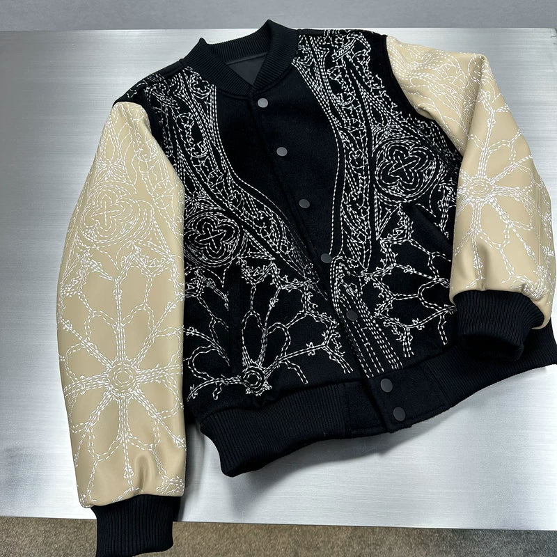 Embroidered Cashmere Sheepskin Baseball Jacket 2