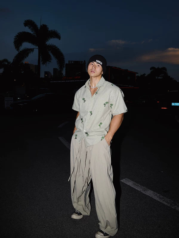 Embroidered Coconut Tree Check Short-Sleeve Shirt 2