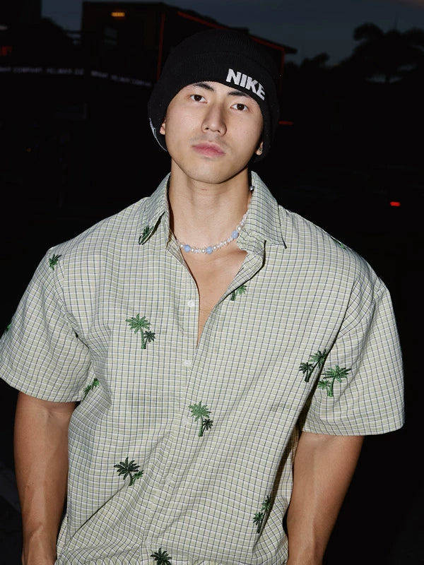 Embroidered Coconut Tree Check Short-Sleeve Shirt 5