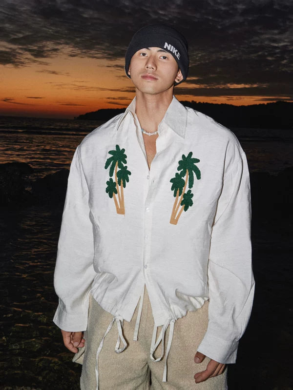 Embroidered Coconut Tree Tie-Waist Shirt 3