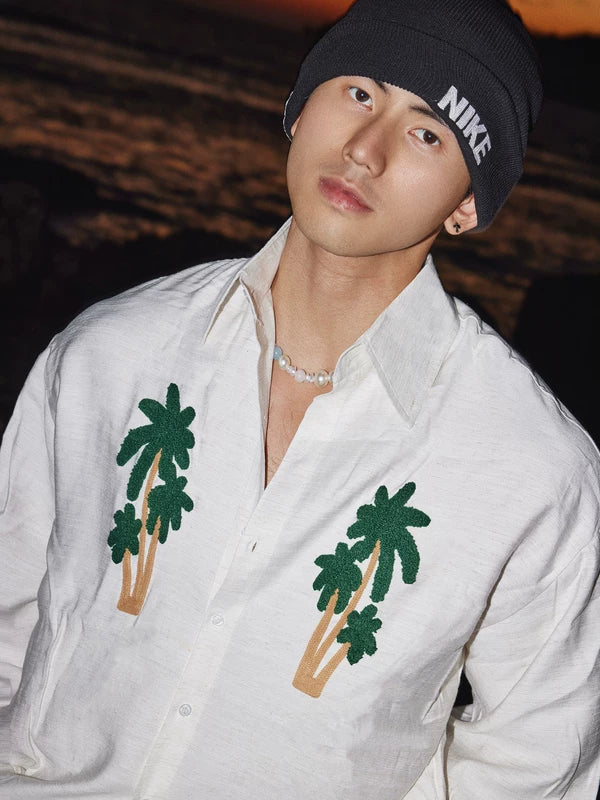 Embroidered Coconut Tree Tie-Waist Shirt 5