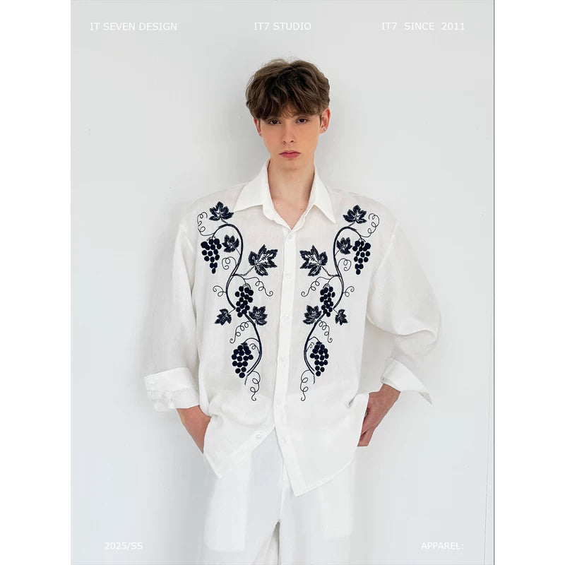 Embroidered Cotton Linen Shirt and Pants Set 1