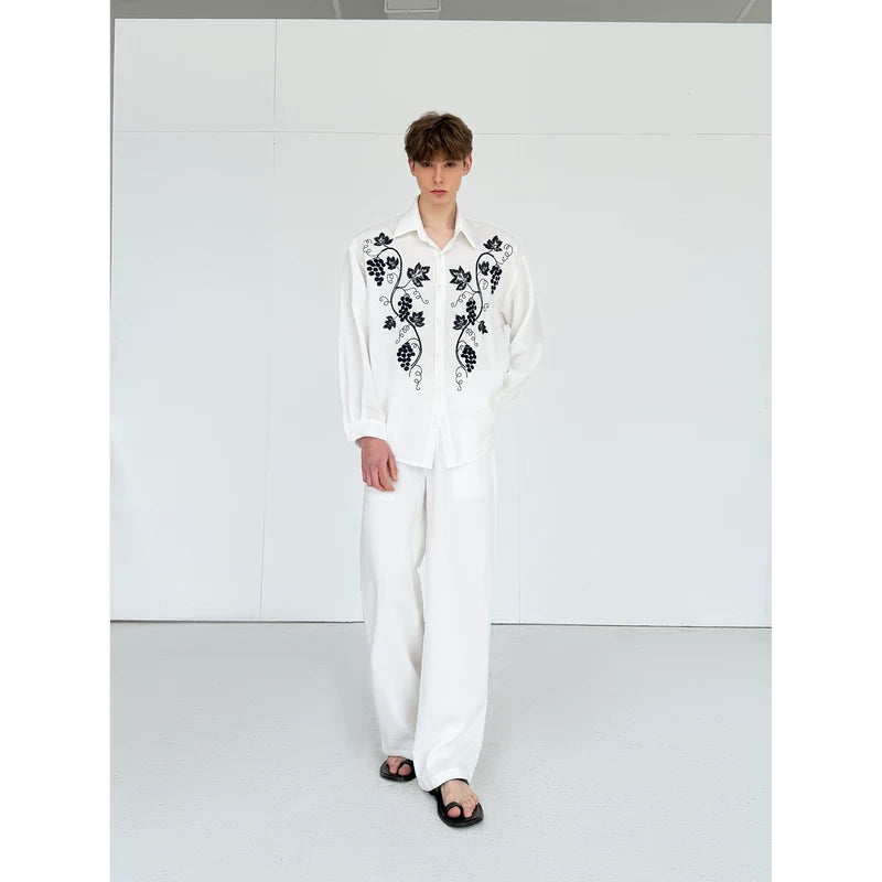 Embroidered Cotton Linen Shirt and Pants Set 3
