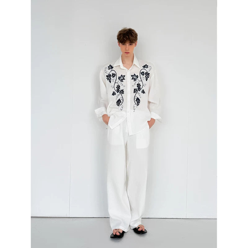 Embroidered Cotton Linen Shirt and Pants Set 4