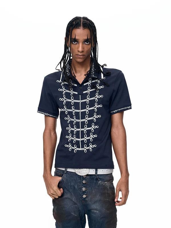 Embroidered Cotton Napoleon Style Polo Shirt 2