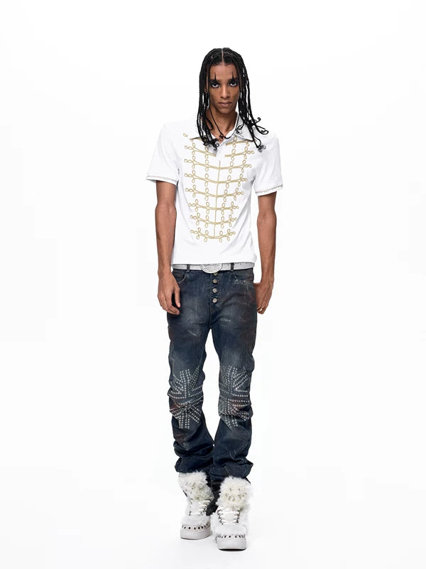 Embroidered Cotton Napoleon Style Polo Shirt 3