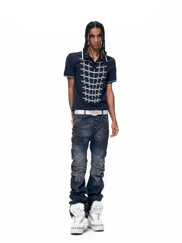 Embroidered Cotton Napoleon Style Polo Shirt 4