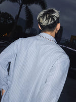 Embroidered Cross Striped Loose Long-Sleeve Shirt 5