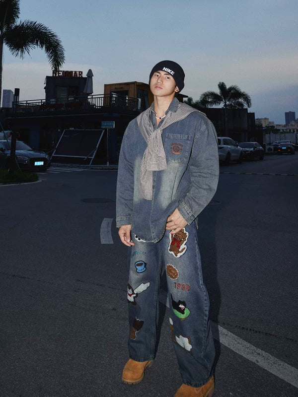 Embroidered Denim Shirt with Plaid Shawl 2