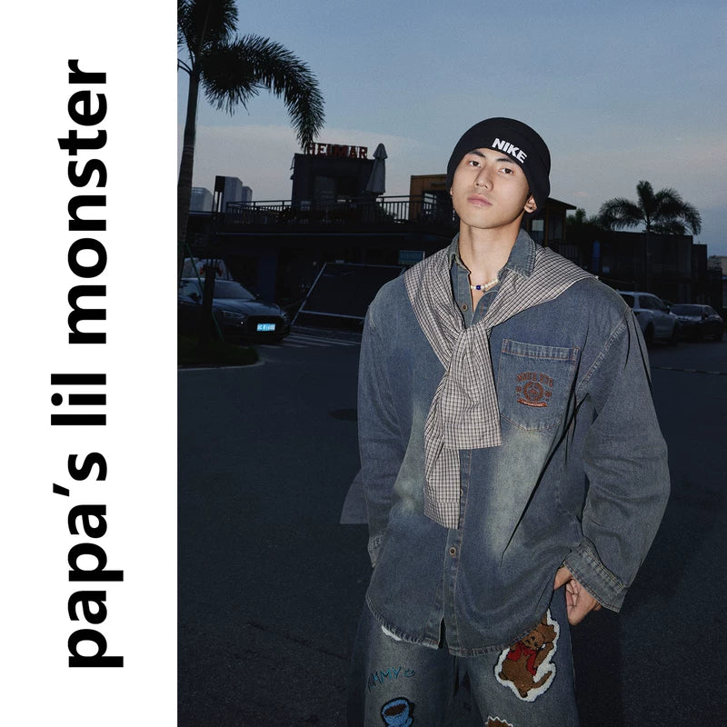 5934275872145,5934275872146,5934275872147, Embroidered Denim Shirt with Plaid Shawl