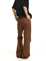 Embroidered Distressed Flared Pants 1