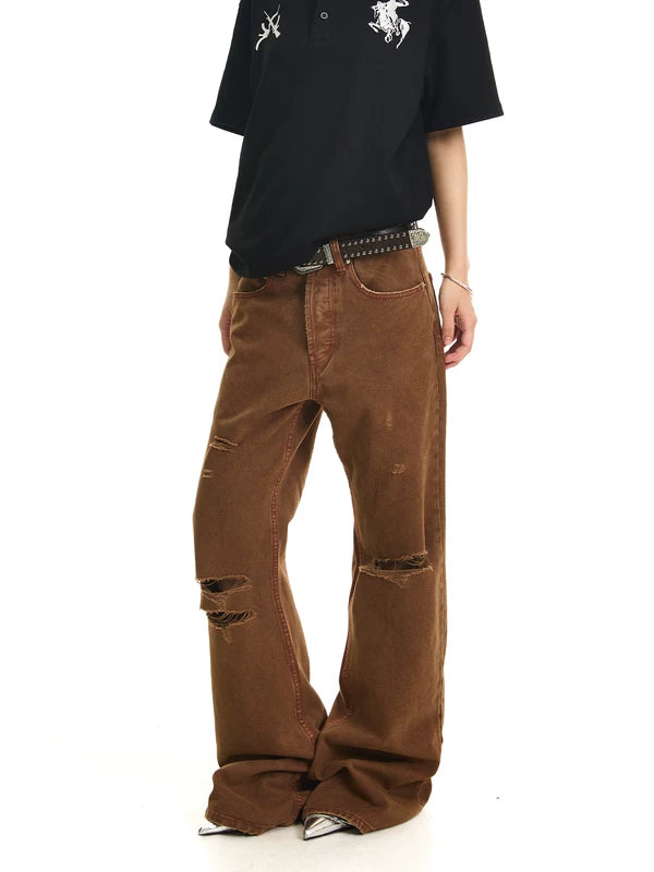 Embroidered Distressed Flared Pants 2