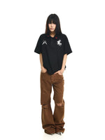 Embroidered Distressed Flared Pants 5
