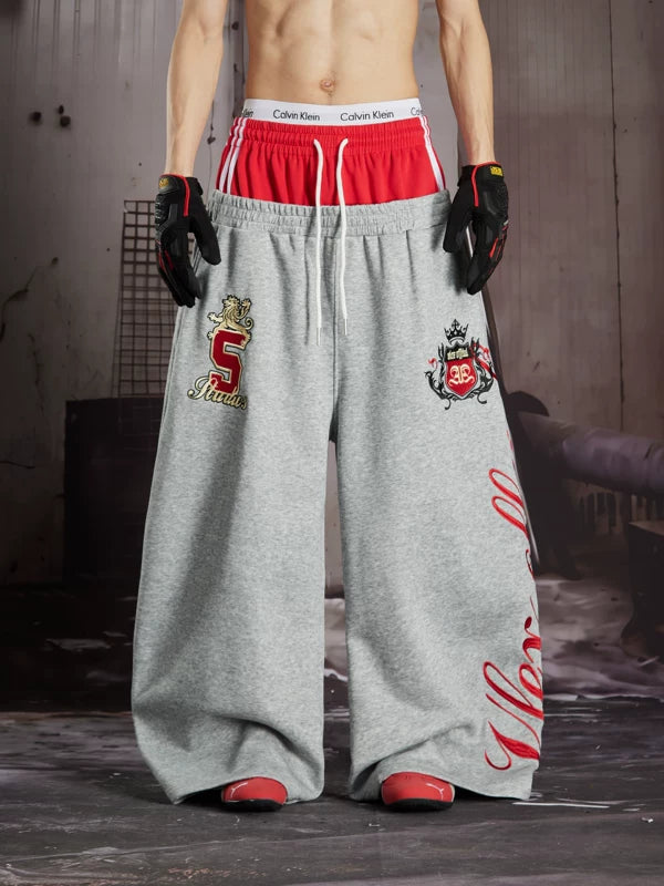 Embroidered Double Waist Loose Casual Pants 1
