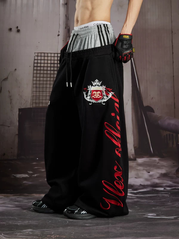 Embroidered Double Waist Loose Casual Pants 3