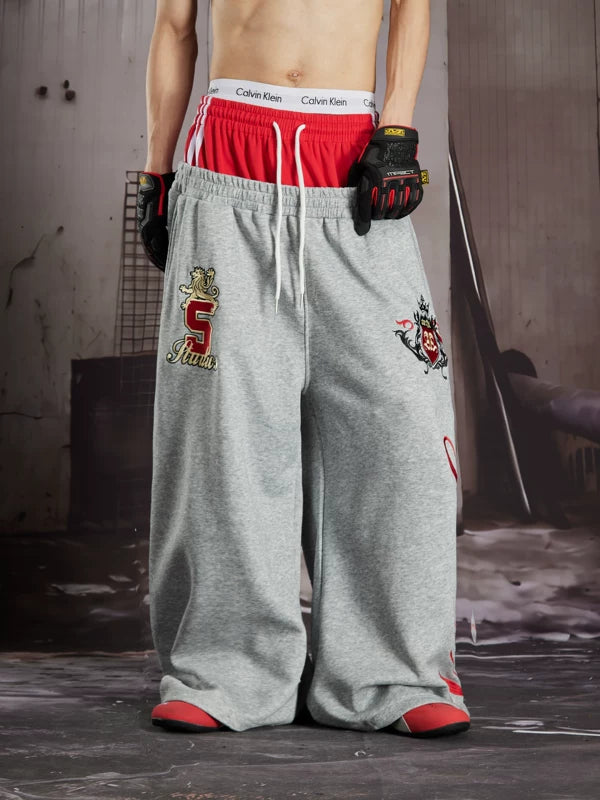 Embroidered Double Waist Loose Casual Pants 4