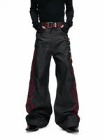 Embroidered Double-Waisted Raw Denim Pants 1