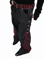 Embroidered Double-Waisted Raw Denim Pants 3