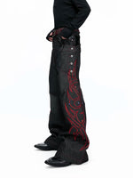 Embroidered Double-Waisted Raw Denim Pants 5