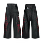 6295355947013,6295355947014,6295355947015,6295355947016, Embroidered Double-Waisted Raw Denim Pants