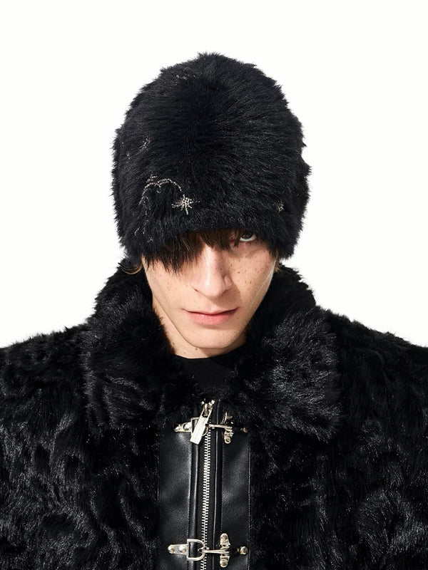 Embroidered Faux Fur Beanie Knit Hat 1