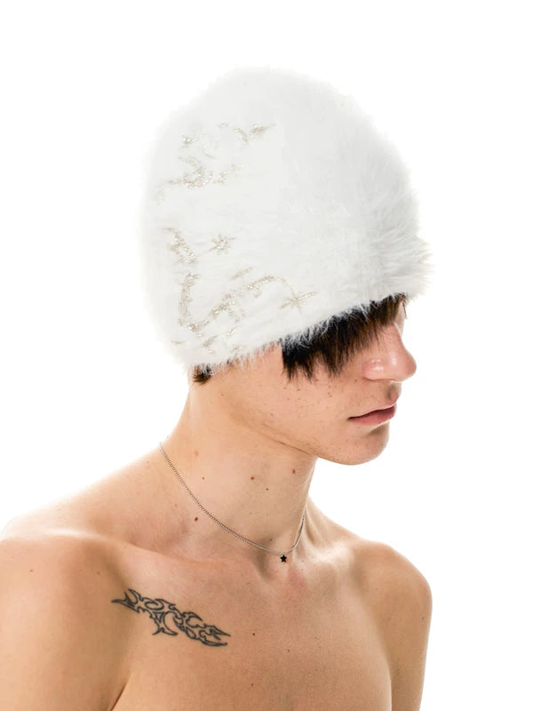 Embroidered Faux Fur Beanie Knit Hat 3