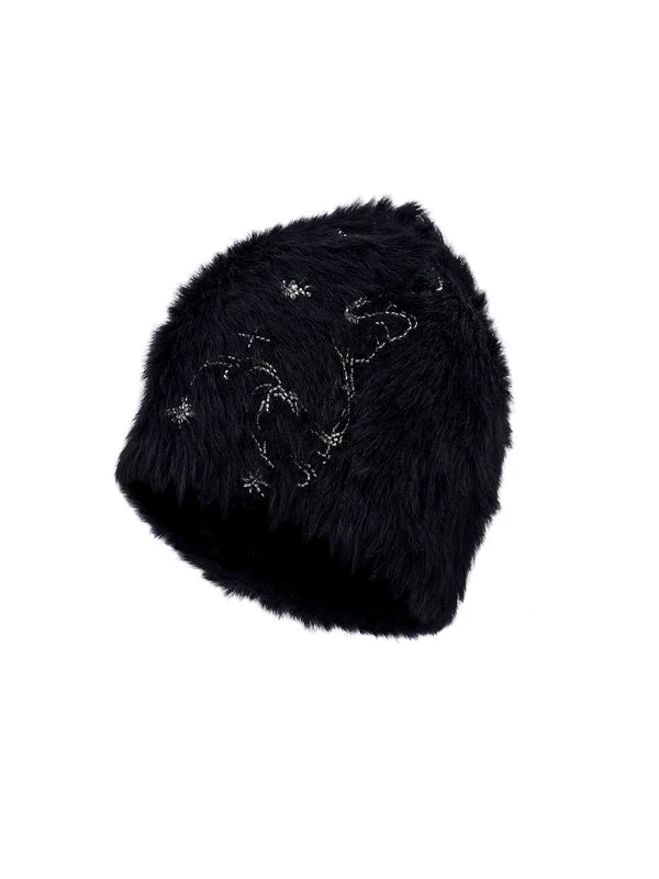 Embroidered Faux Fur Beanie Knit Hat 5