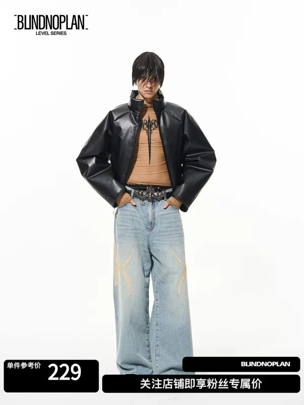 Embroidered Graphic Washed Loose Fit Jeans Pants 1