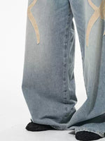 Embroidered Graphic Washed Loose Fit Jeans Pants 4