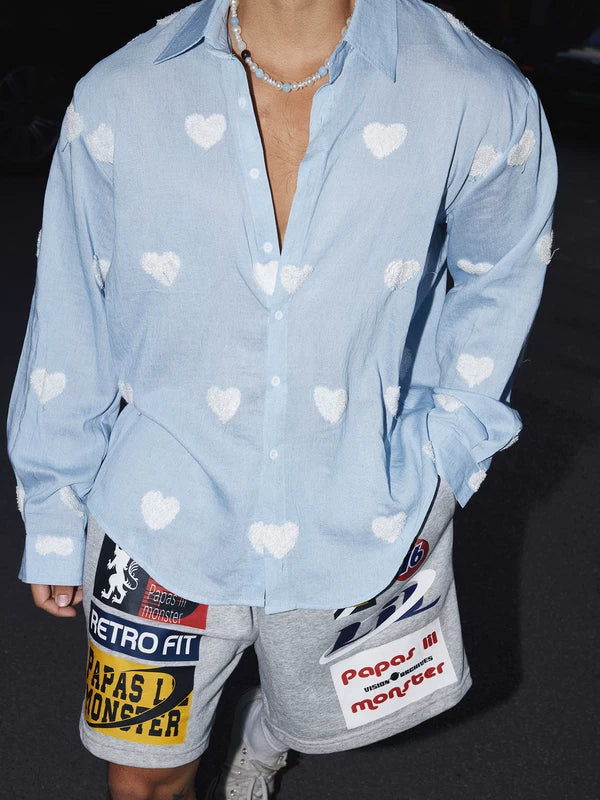 Embroidered Heart Linen Long-Sleeve Shirt 3