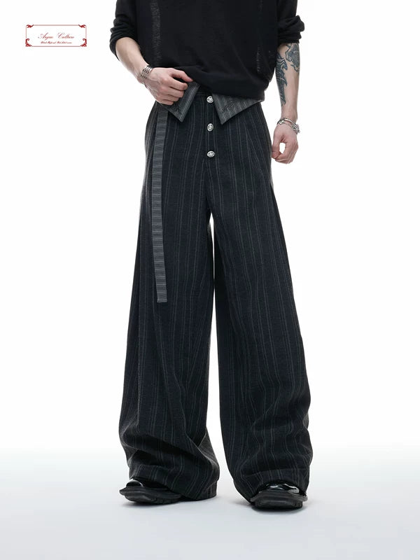 Embroidered High-Waisted Wide-Leg Ribbon Pants 1