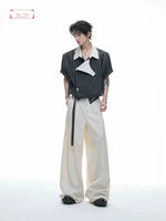 Embroidered High-Waisted Wide-Leg Ribbon Pants 3