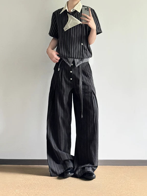 Embroidered High-Waisted Wide-Leg Ribbon Pants 4