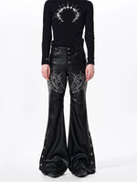 Embroidered Horse Head Flared Leather Pants 4