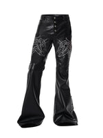 Embroidered Horse Head Flared Leather Pants 5