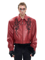 Embroidered Leather Motorcycle Jacket 2