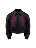 Embroidered Leather Motorcycle Jacket 5