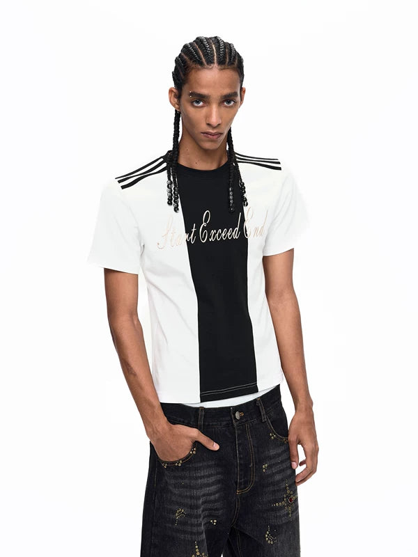 Embroidered Letter Crew Neck T-Shirt 1