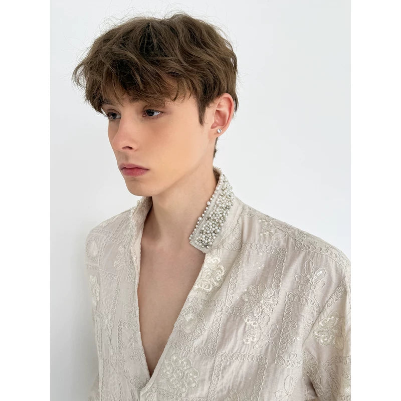 Embroidered Linen Jacquard Long Sleeve Shirt 2