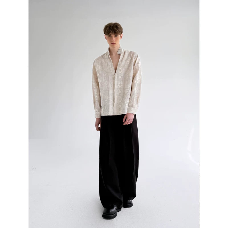 Embroidered Linen Jacquard Long Sleeve Shirt 3