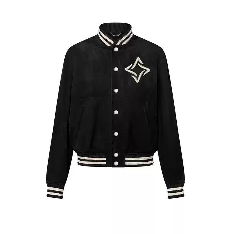 Embroidered Logo Sheepskin Varsity Baseball Jacket 1