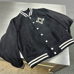 Embroidered Logo Sheepskin Varsity Baseball Jacket 2